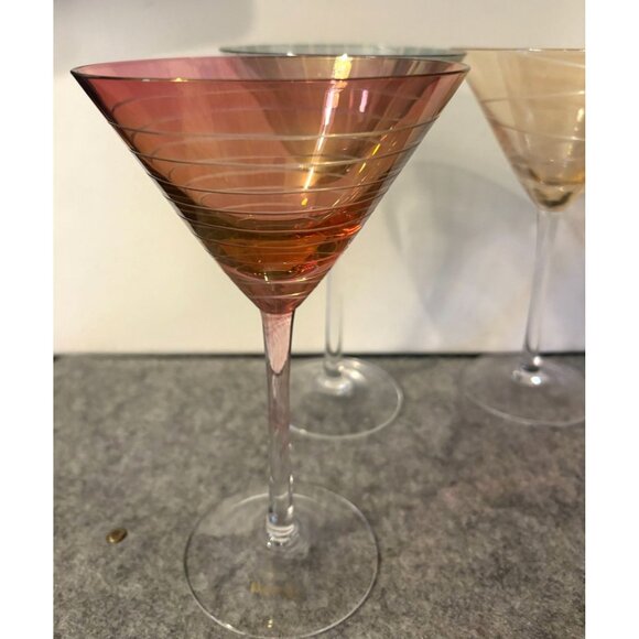 Set of 4 Elements Iridescent Etched Martini Glasses w/Different Designs #3052 - Picture 2 of 8